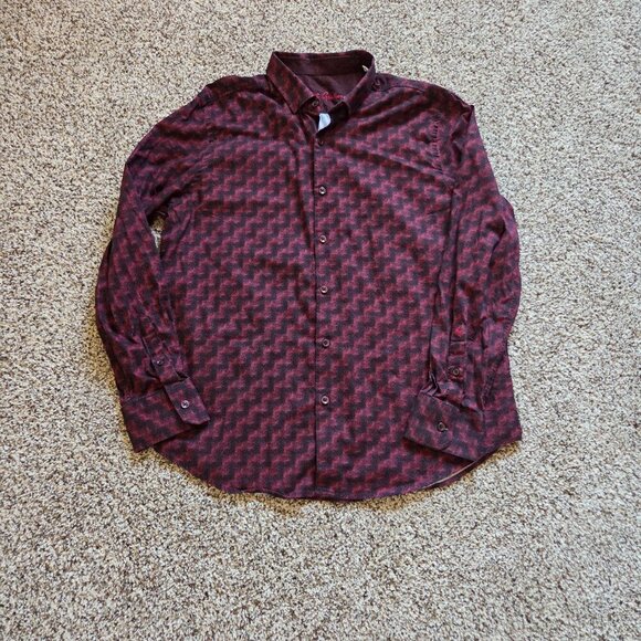 Robert Graham Mens 2XL Red Black Zigzag Pattern Long Sleeve Flip Cuff Button Up - Picture 8 of 8